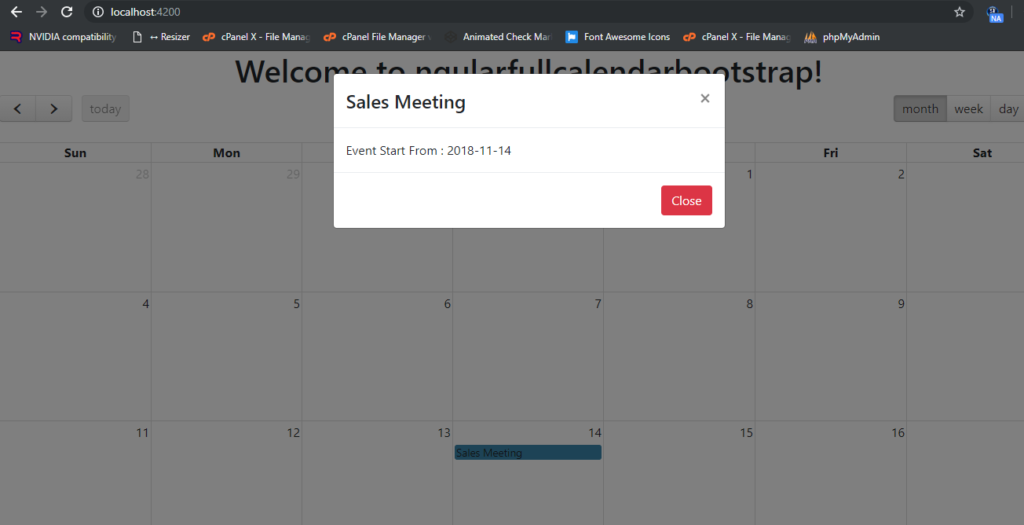 Open Bootstrap Modal Popup on Event Click Fullcalendar in Angular 7