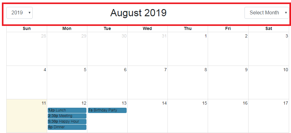 Fullcalendar with select year and month dropdown