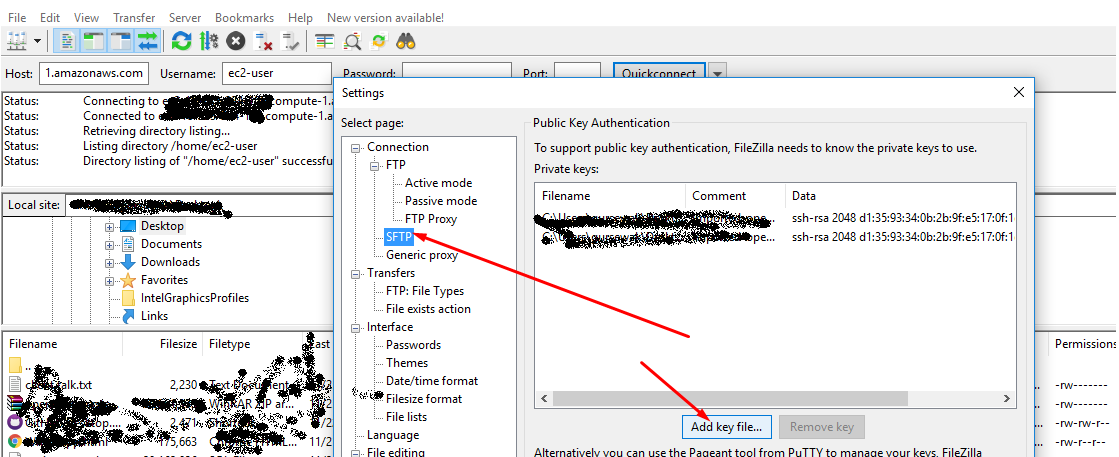 filezilla sftp connection