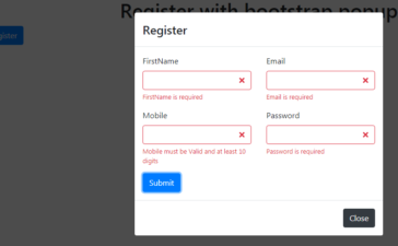 Angular 8 bootstrap popup register form