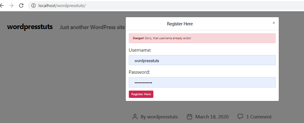 wordpress user registration frontend error wp
