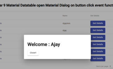 Angular 9 Material Datatable open Material Dialog on button click event functionality
