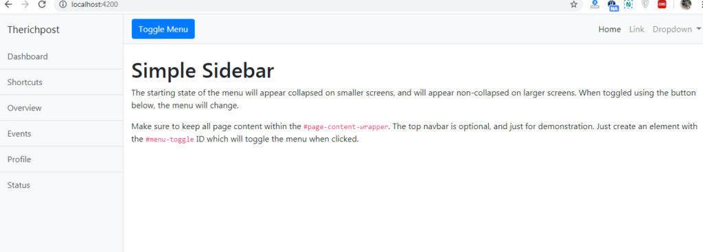 angular 9 bootstrap 4 simple sidebar template image