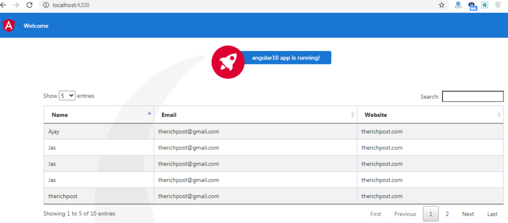 Angular 10 Datatables