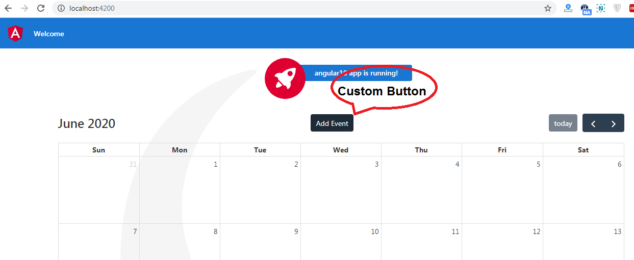 angular 10 fullcalendar add custom button