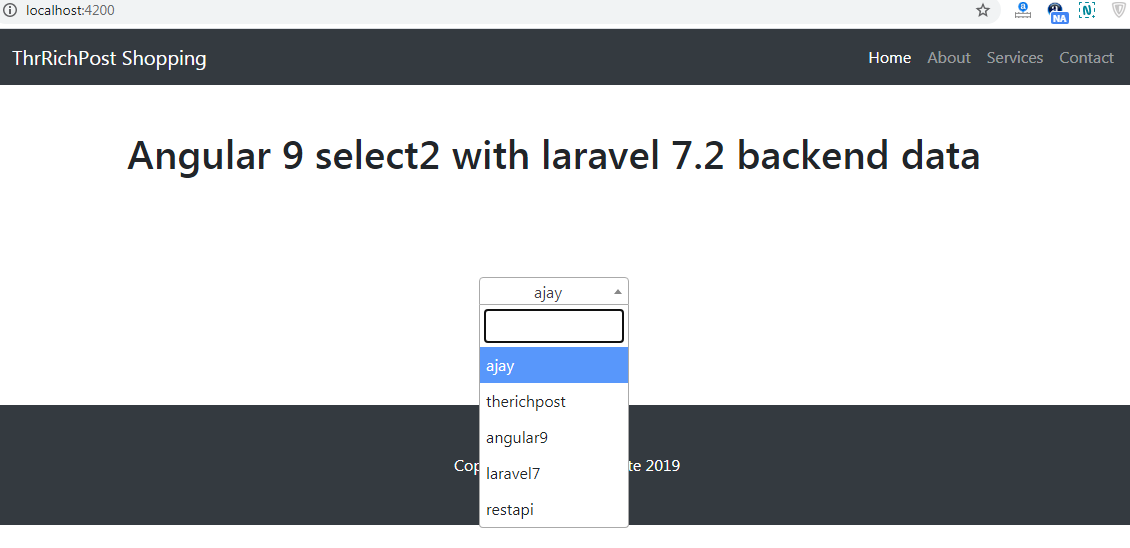 Angular 9 select2 with laravel 7.2 backend data