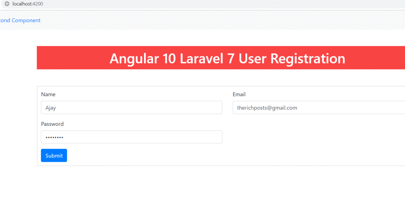 Angular 10 Laravel 7 user registration