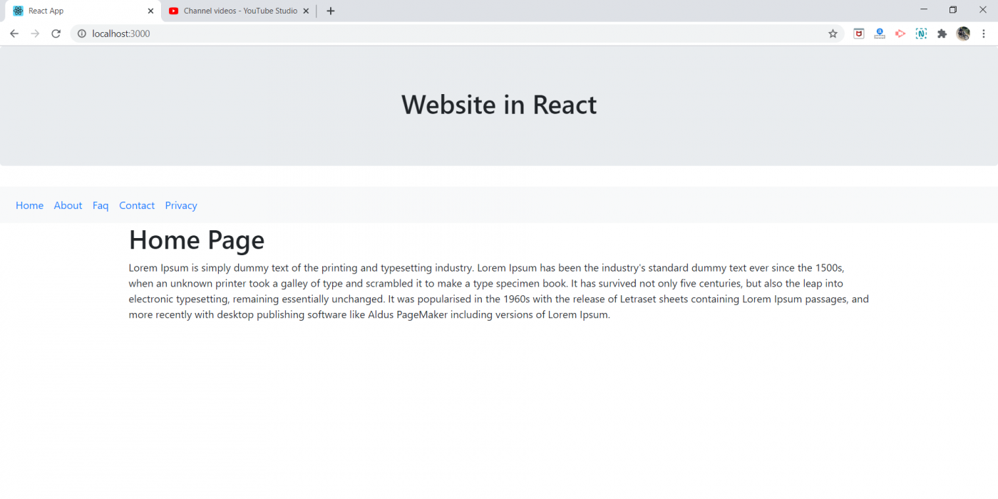 How to create 5 pages website in Reactjs?