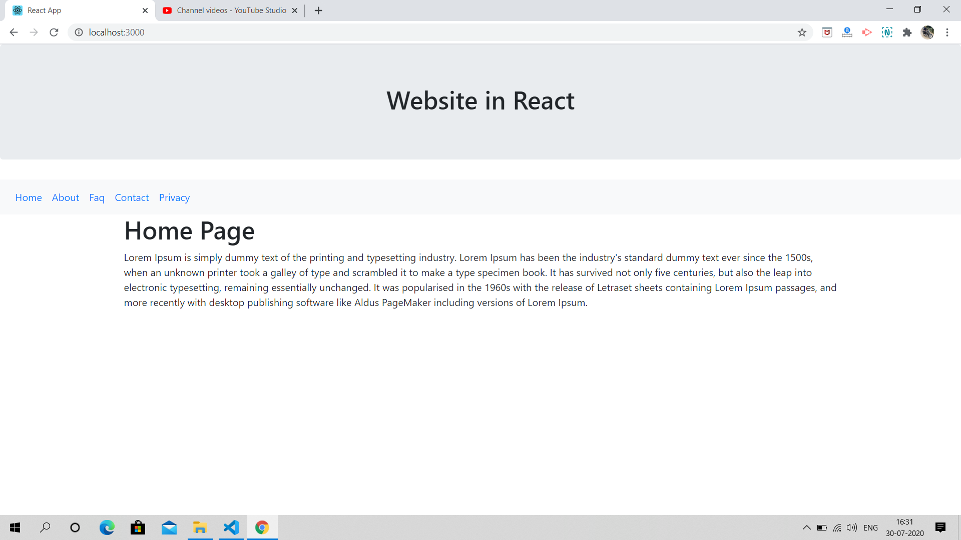 How to create 5 pages website in Reactjs?