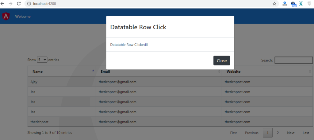 Angular Datatable Row Click Open Bootstrap Modal
