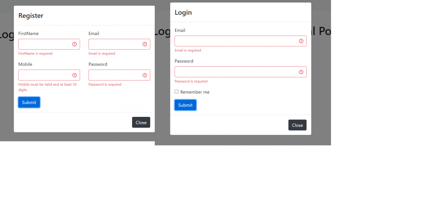 angular 10 login register forms with bootstrap modal