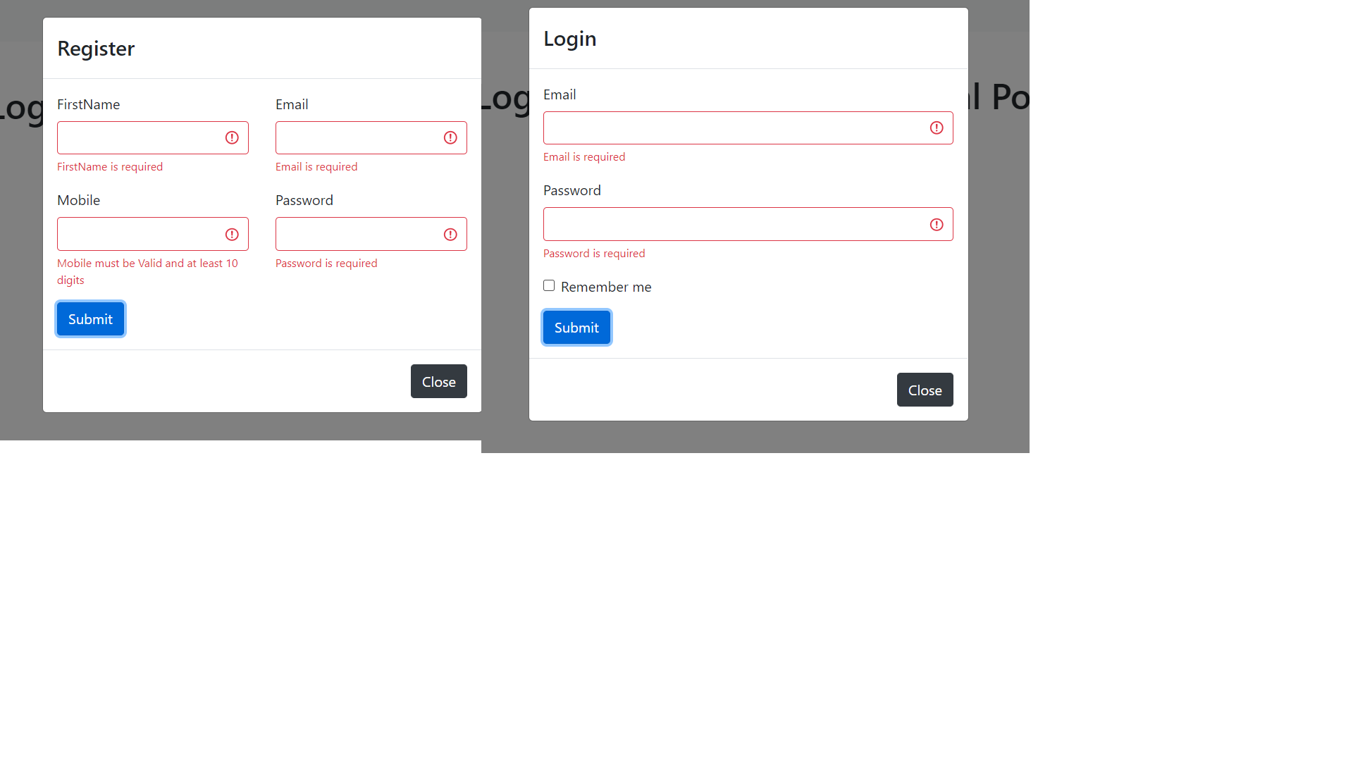 angular 10 login register forms with bootstrap modal