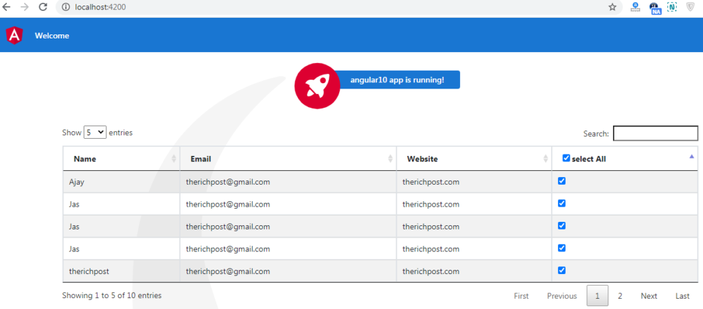 Angular Datatable with custom checkbox