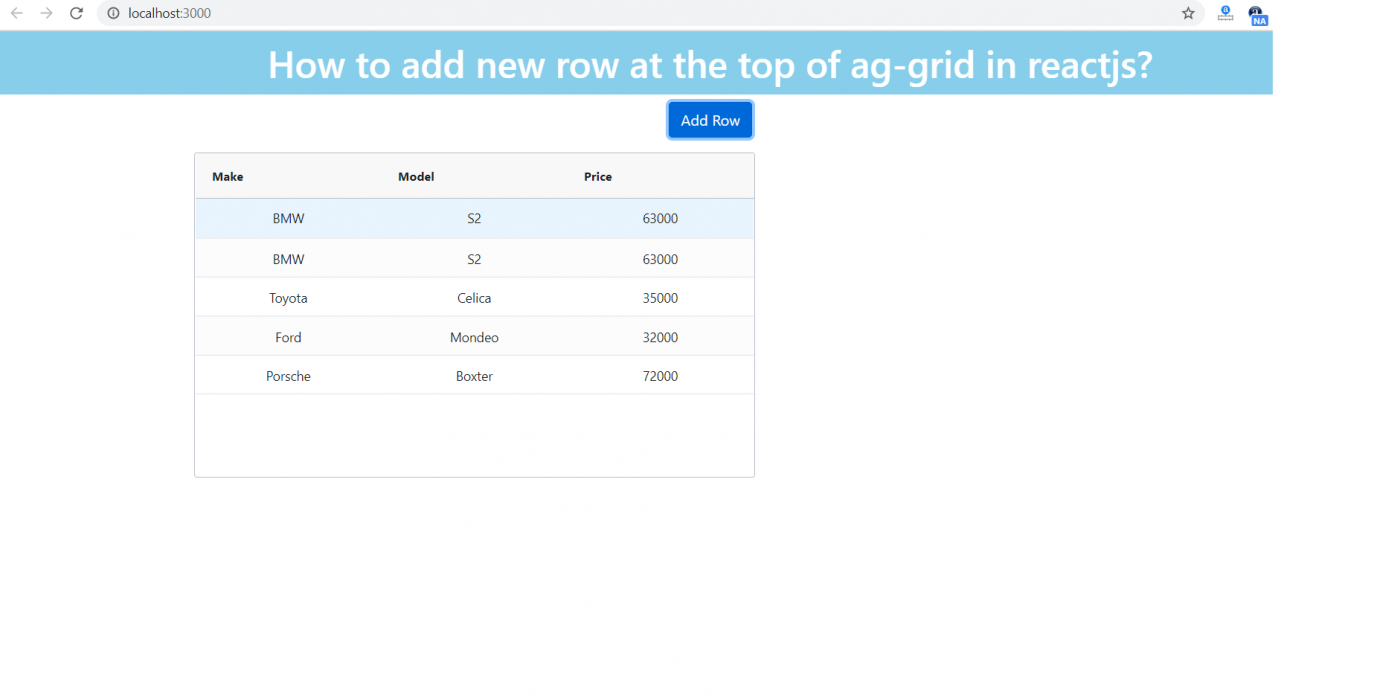 How to add new row at the top of ag-grid in reactjs?