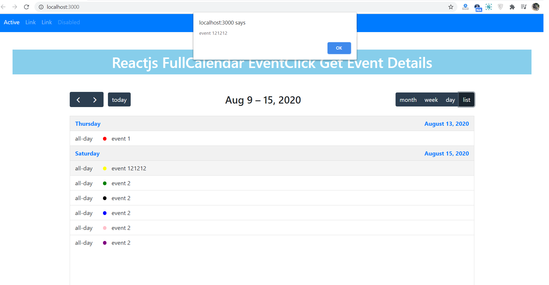 How to get event details on event click fullcalendar in reactjs?