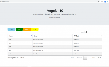 How to implement datatable with print, excel, csv buttons in angular 10