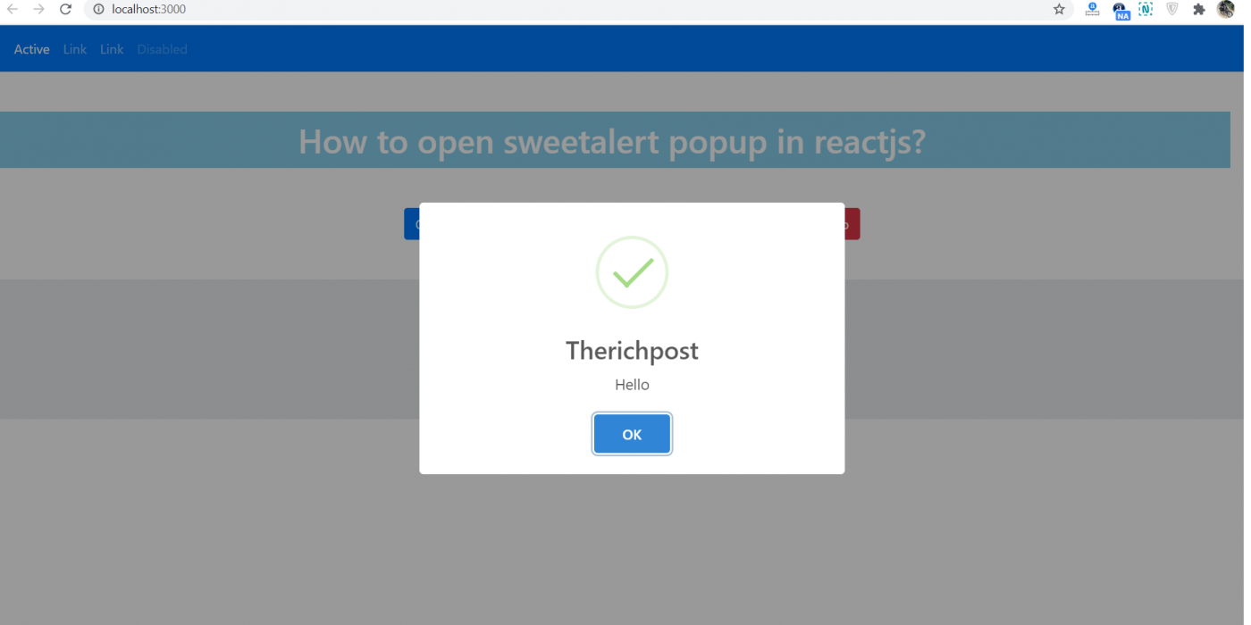 How to open sweetalert popup on button click in reactjs?