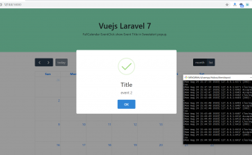 How to open sweetalert popup with event title on event click fullcalendar in vue laravel 7?