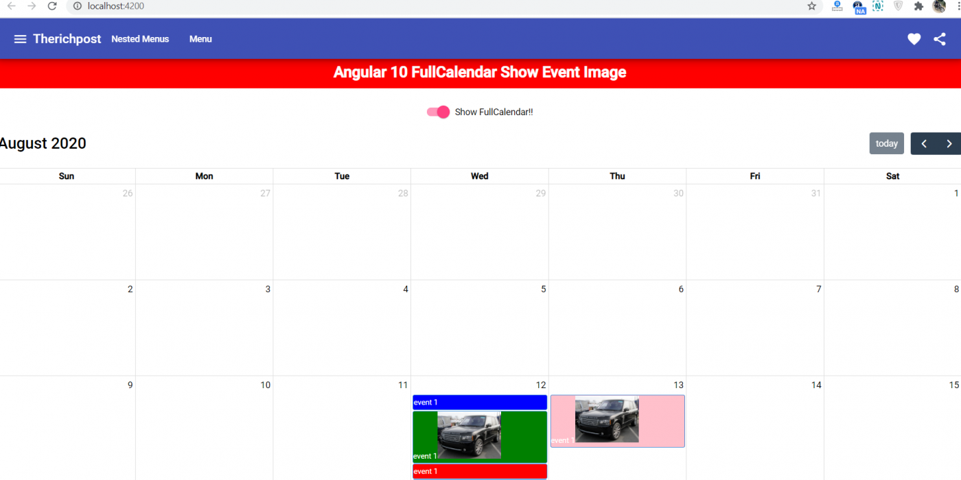 How to show event image in fullcalendar in angular 10?