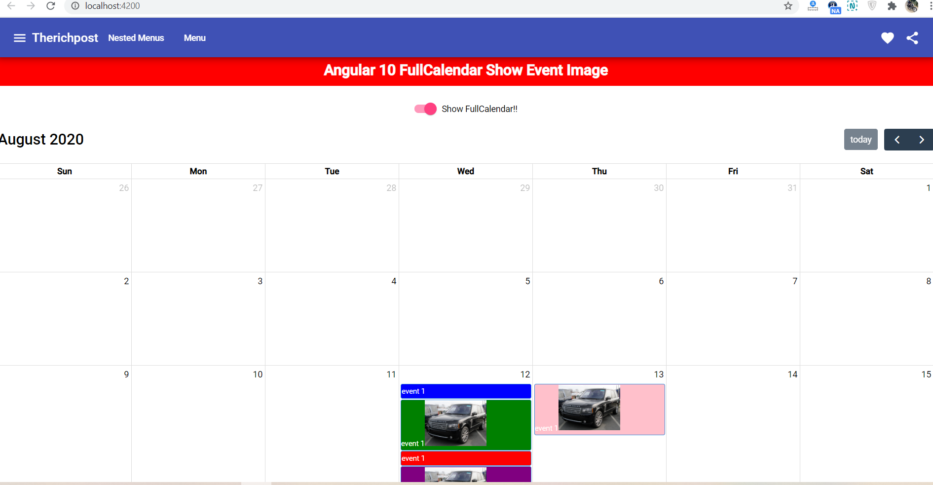 How to show event image in fullcalendar in angular 10?