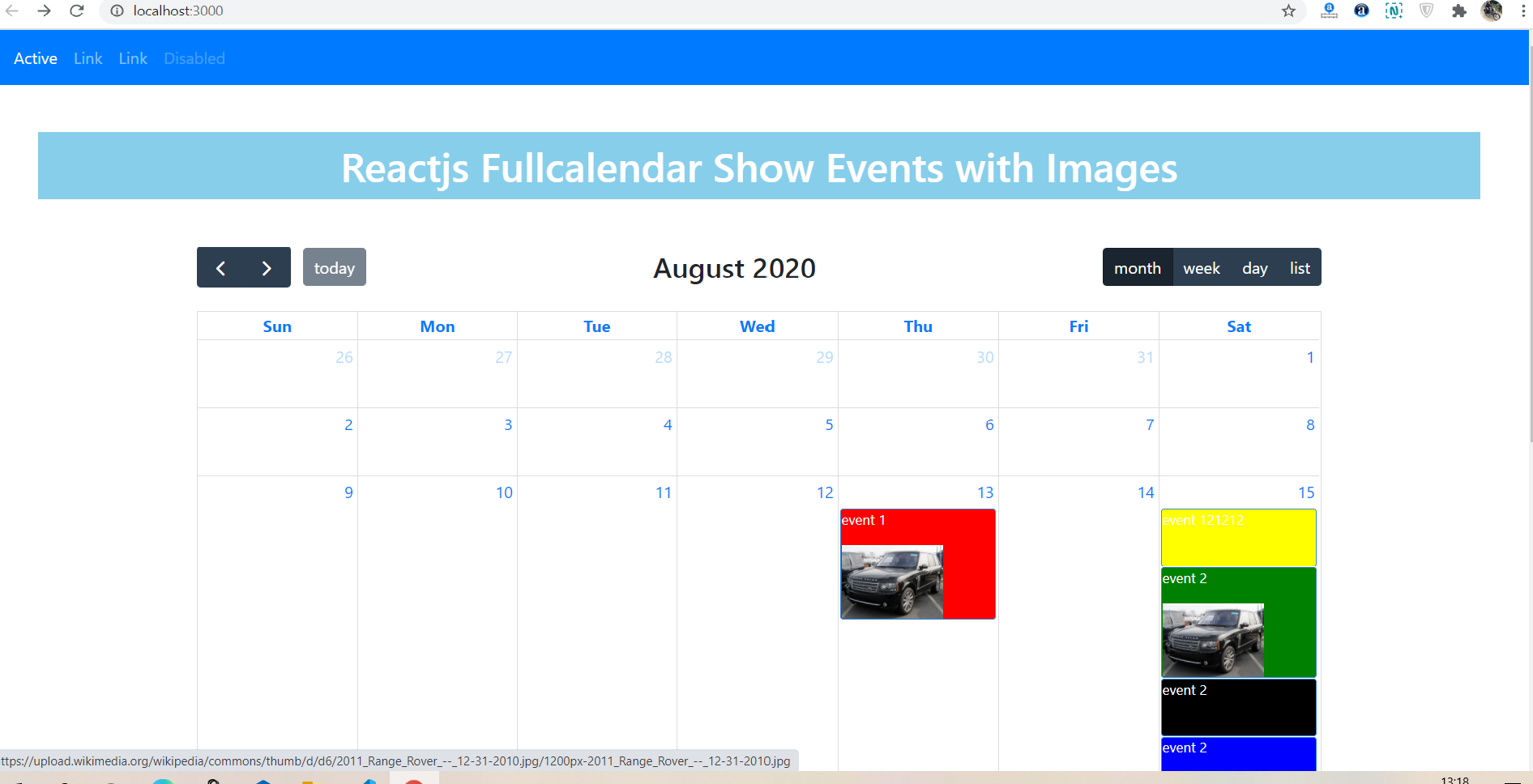 How to show event with image in fullcalendar in reactjs?