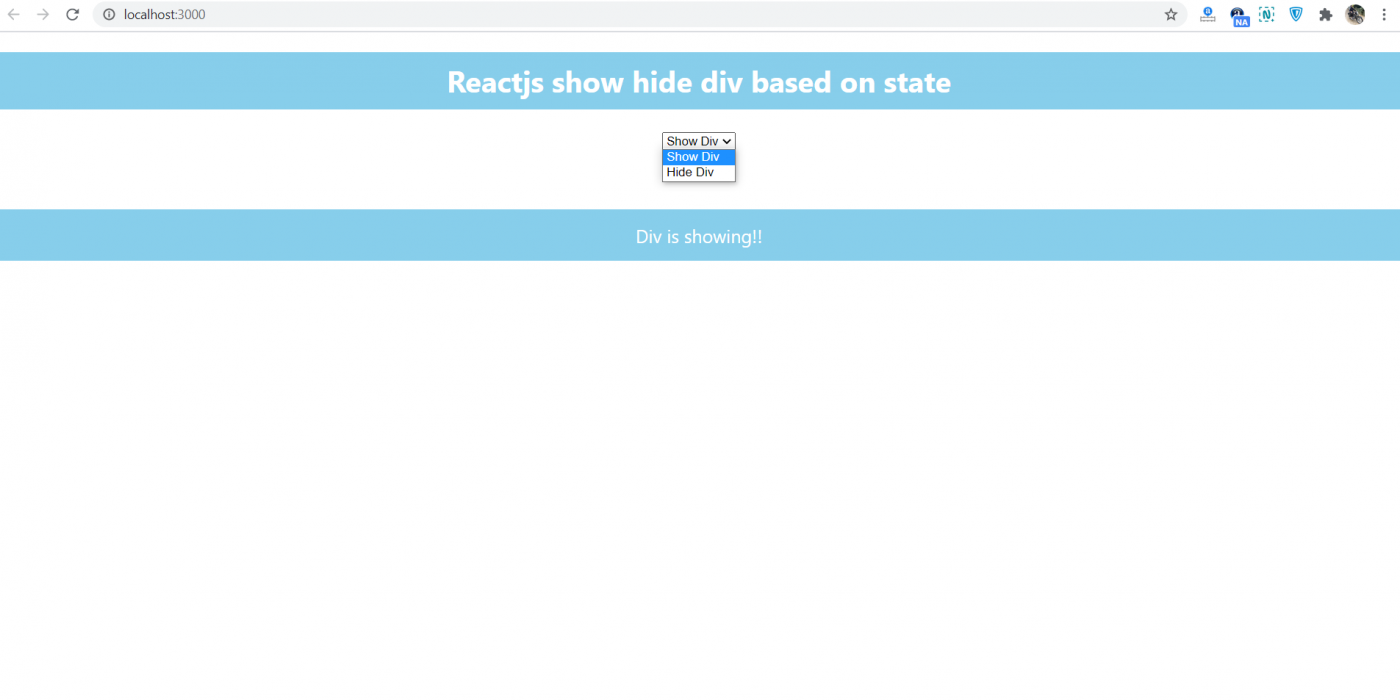 Reactjs show hide div based on state change