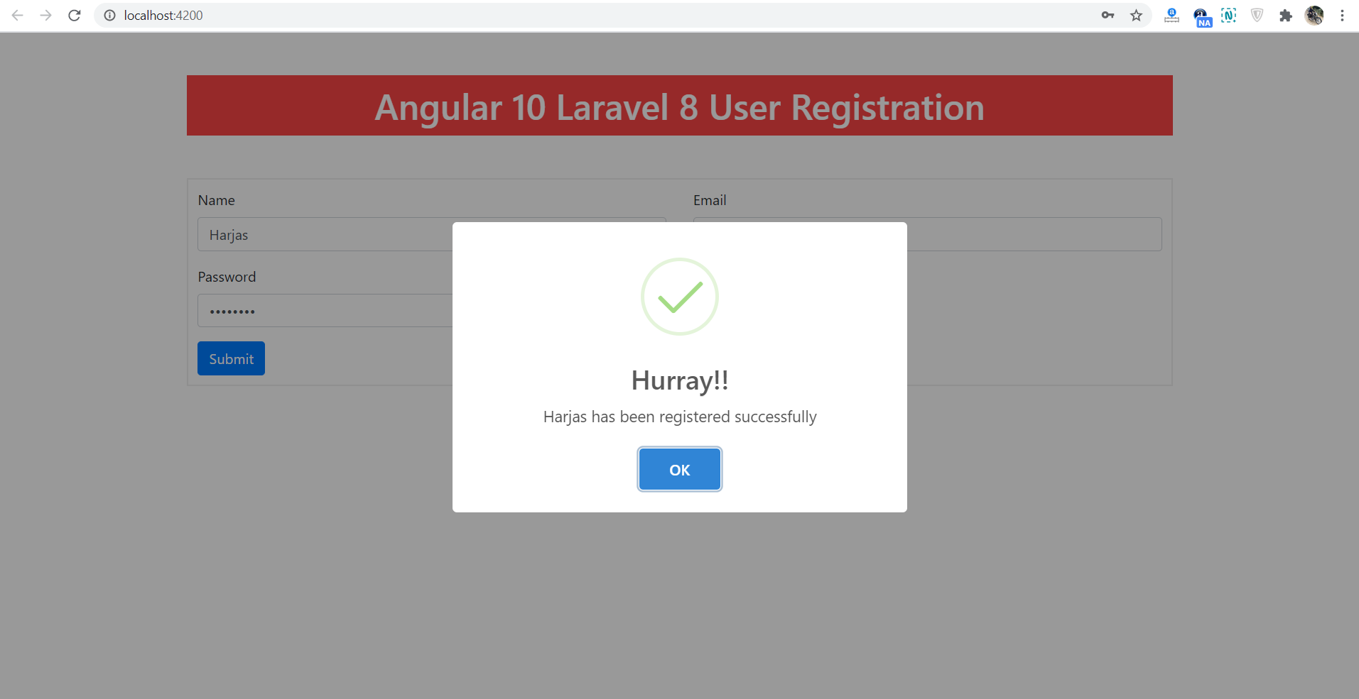 Angular 10 Laravel 8 User Registration Working Demo