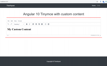 Angular 10 tinymce with custom content