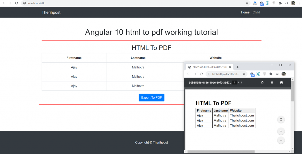 How to convert html into pdf in angular 10?