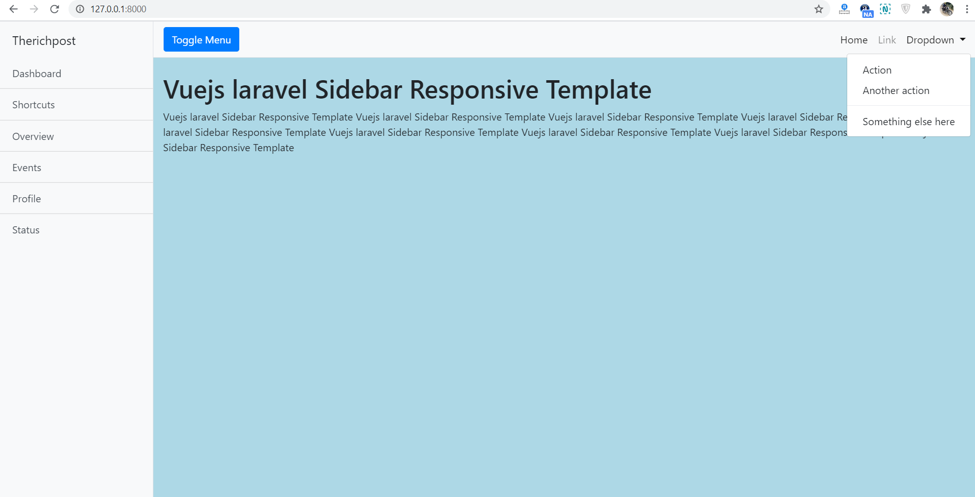 Vuejs Laravel 7 Responsive Sidebar Template