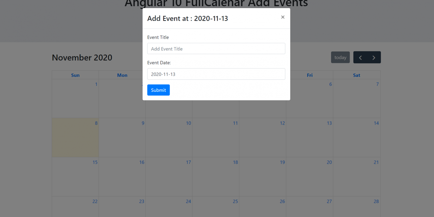 Angular 10 FullCalendar Add Event Demo Part 2 with Source Code