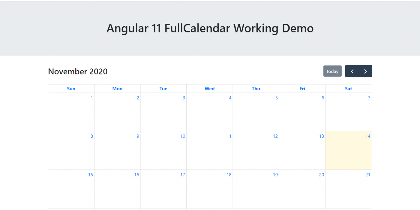 Angular 11 FullCalendar Working Demo