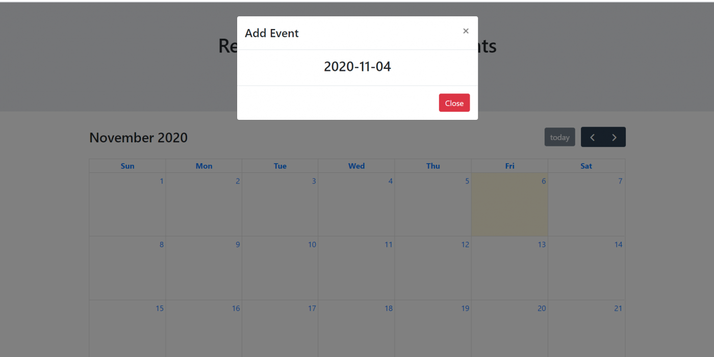 Reactjs FullCalendar Add Events Demo Part 1 with Source Code