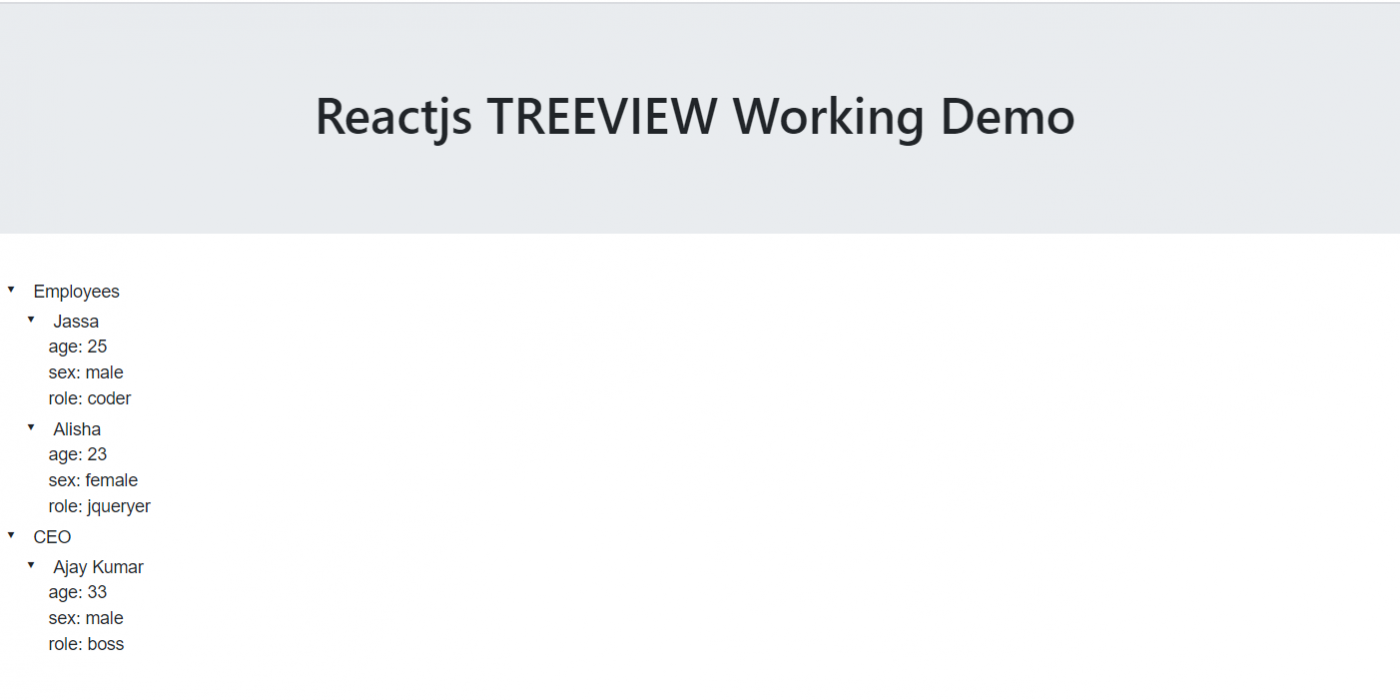 Reactjs Treeview Working Demo with Source Code