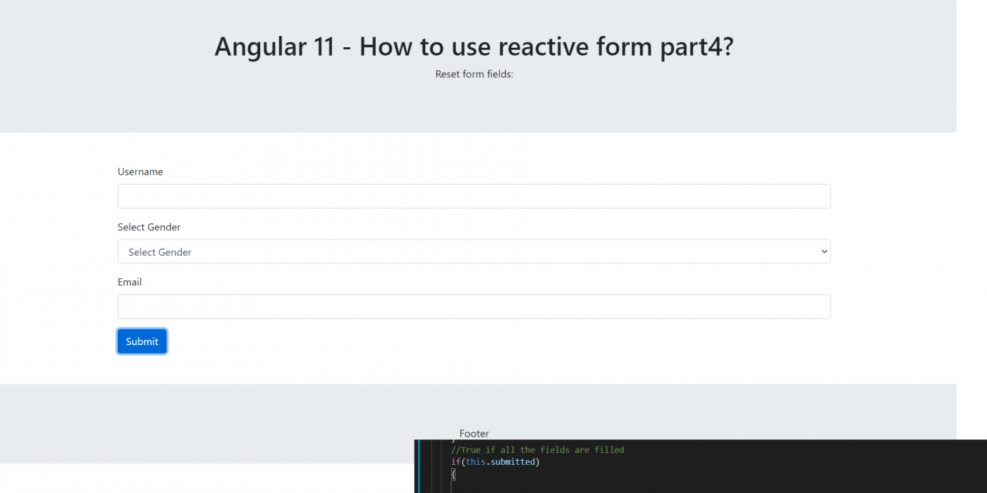 Angular 11 - how to use reactive form part 4? Reset Form