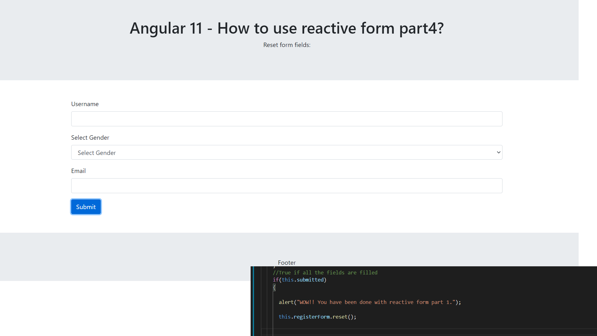 Angular 11 - how to use reactive form part 4? Reset Form
