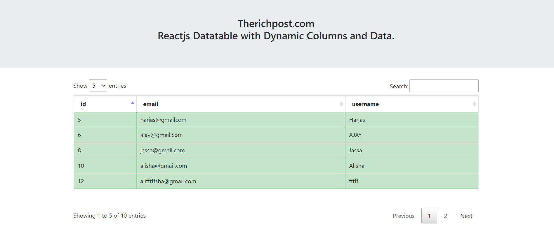 Reactjs Datatable with Dynamic Columns and Data