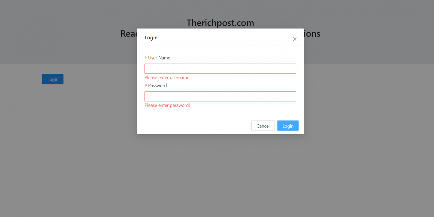 Reactjs Modal Popup Login Form with Validations