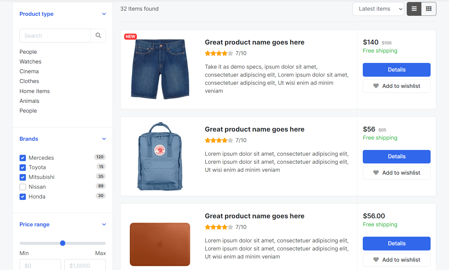 Angular 11 Ecommerce Template Free – Product Listing Page List View