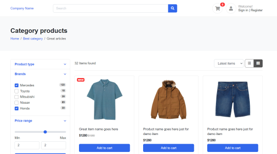 Reactjs Ecommerce Template Free - Product Listing Page Grid View