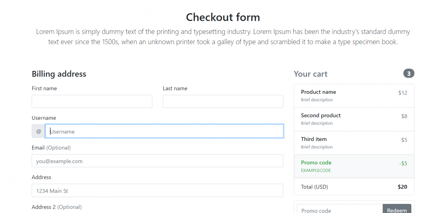 Reactjs Responsive Custom Checkout Form
