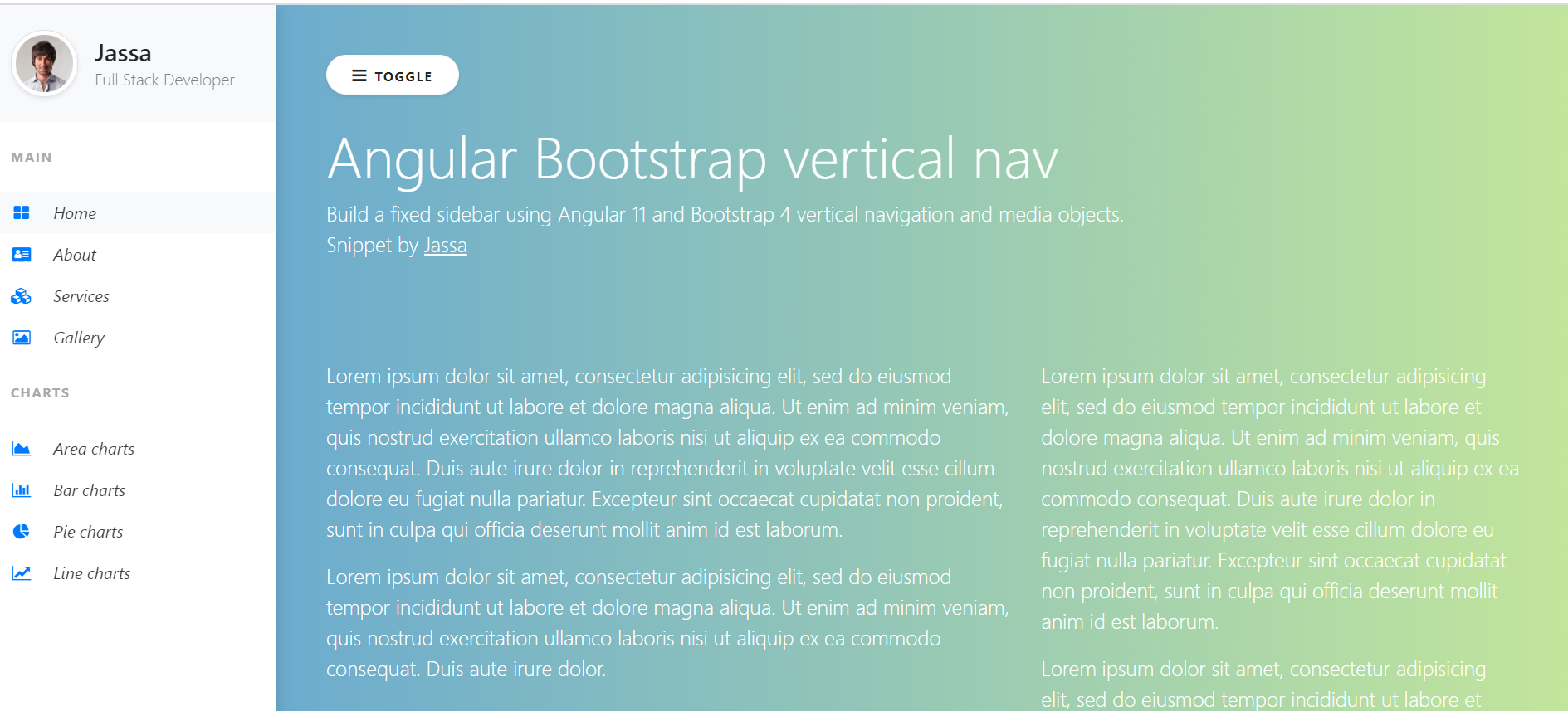 Build a fixed sidebar template using Angular 11 and Bootstrap 4 Vertical Navigation