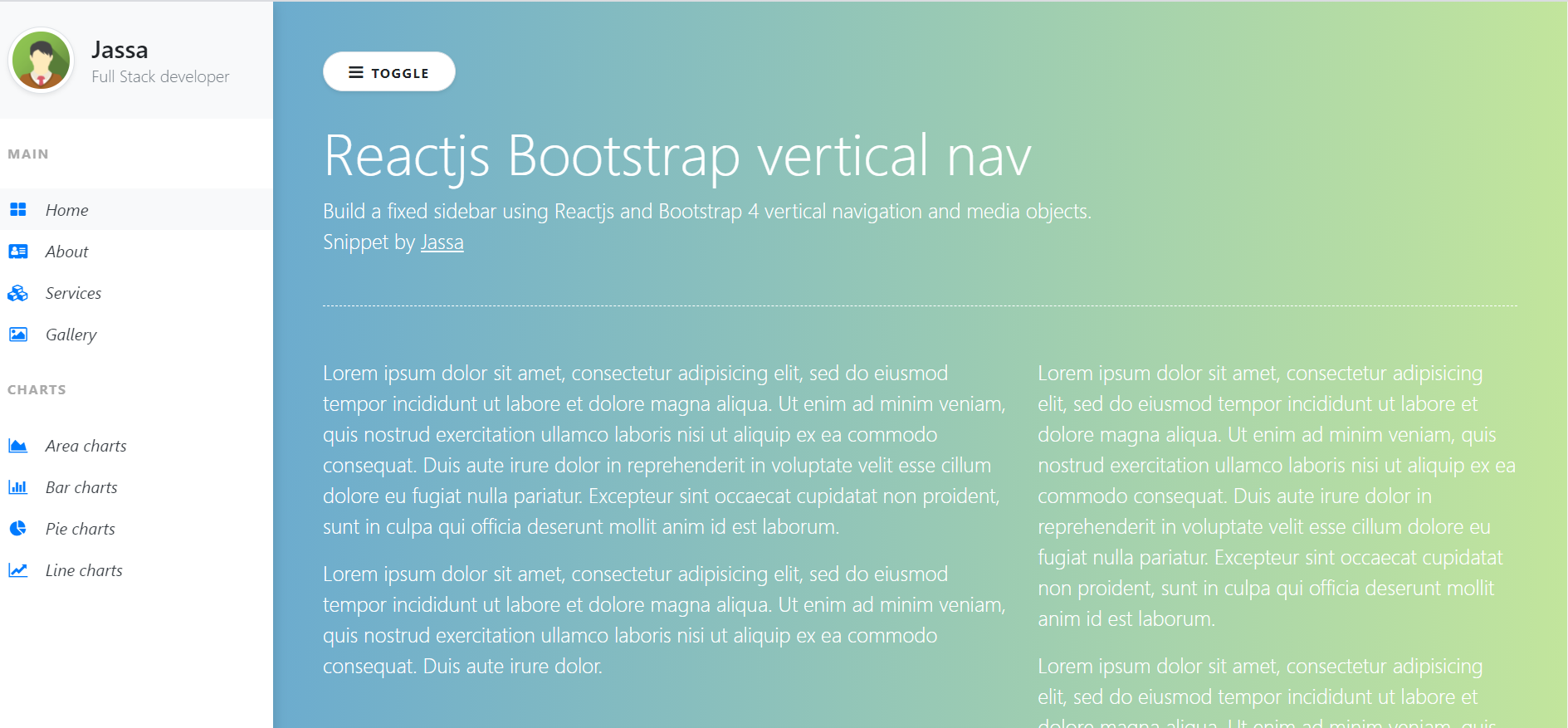 Build a fixed sidebar using Reactjs and Bootstrap 4 vertical navigation