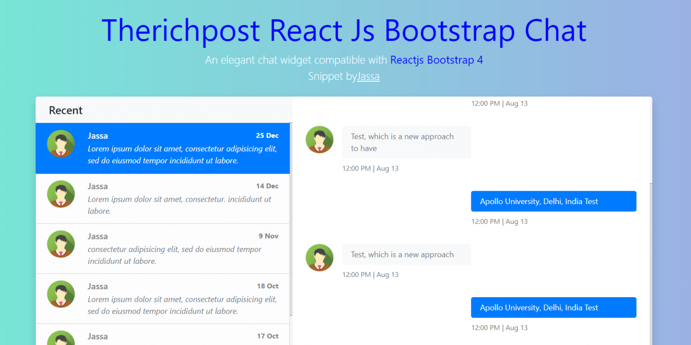 React js Bootstrap 4 Chat Widget