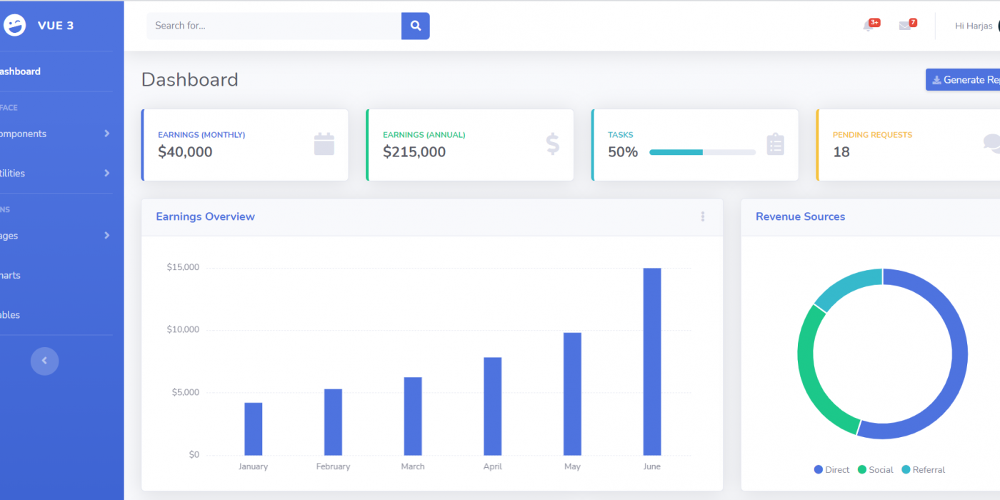 Vue 3 Admin Dashboard Template Free Download