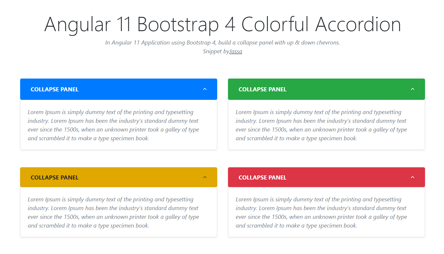 Angular 11 Bootstrap 4 Colorful Accordion Working Demo