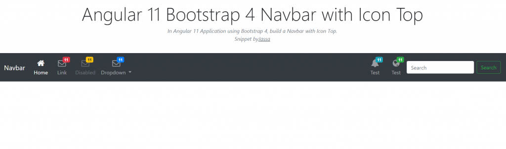 Angular 11 Bootstrap 4 Navbar with Icon Top