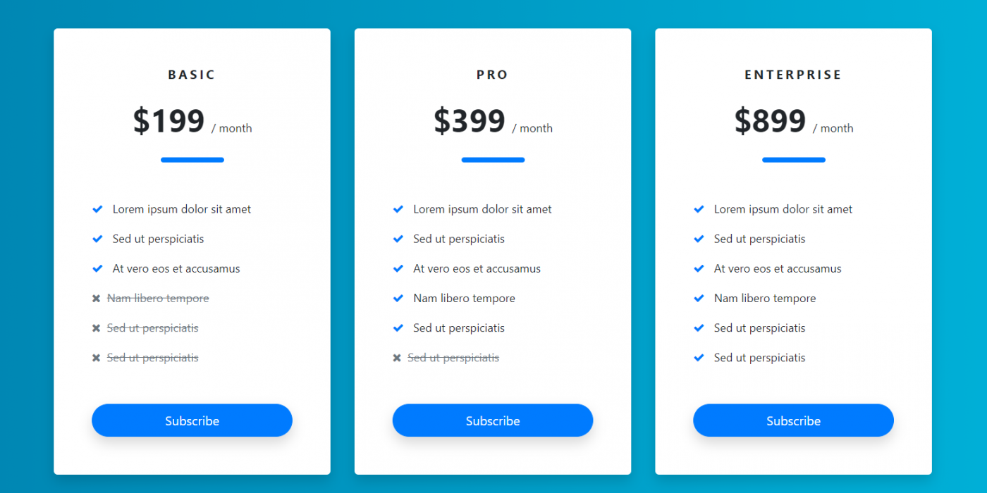 Angular 11 Bootstrap 4 Pricing Table Code Snippets