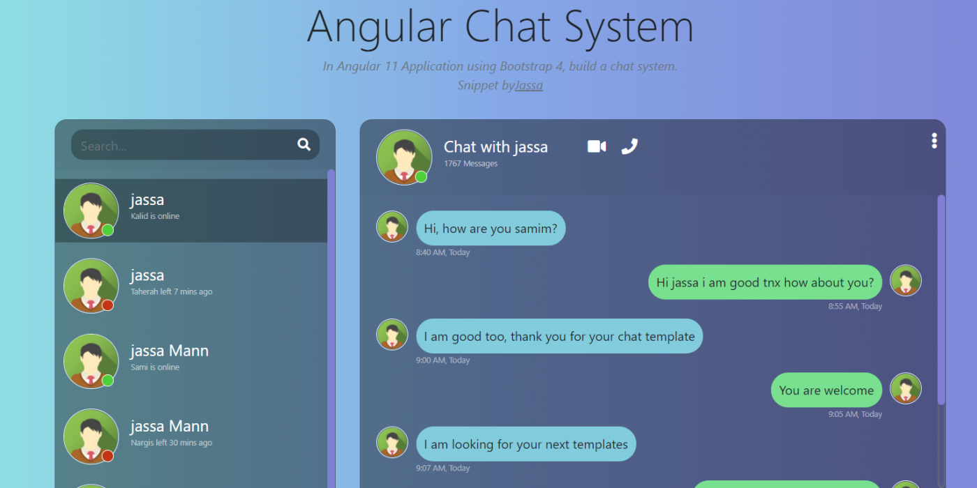 Angular Chat UI Beautiful Template Free