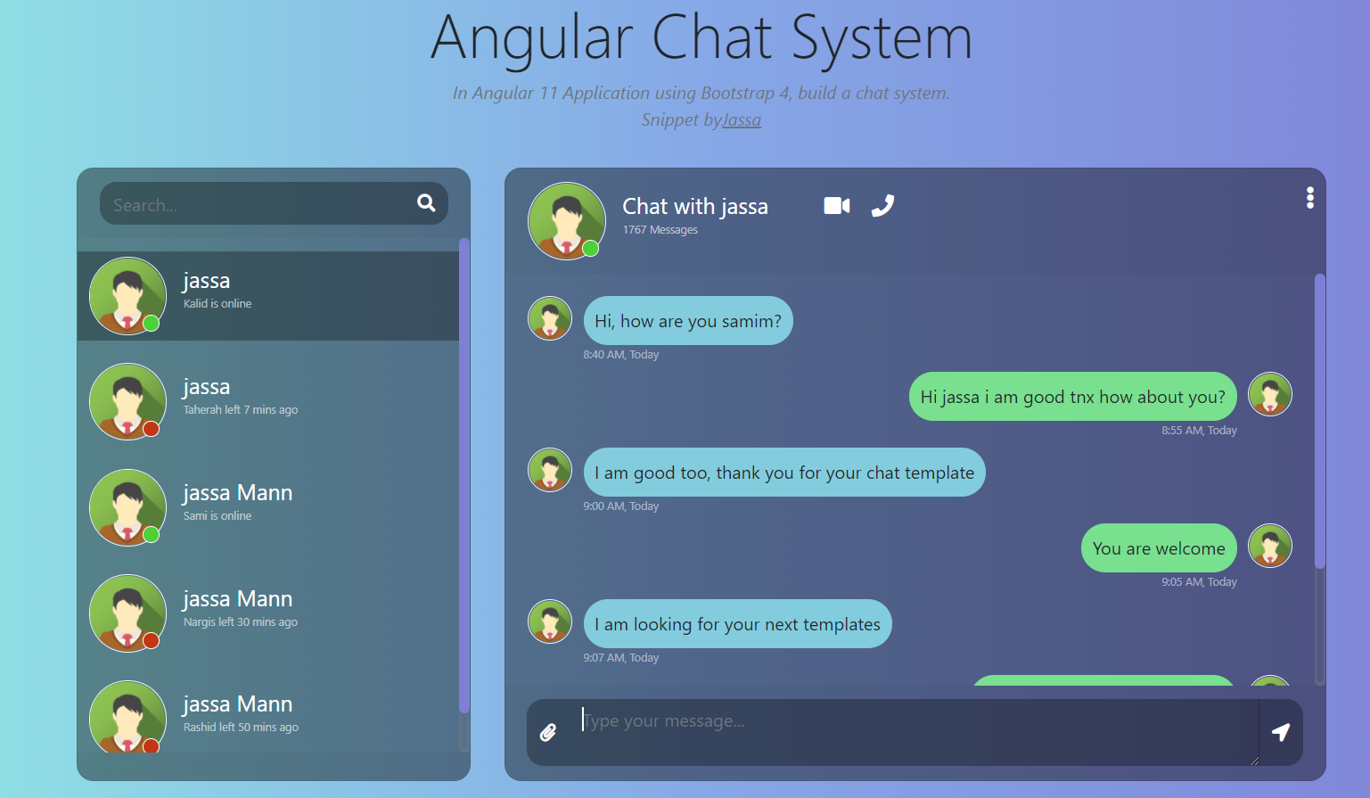 Angular Chat UI Beautiful Template Free Therichpost